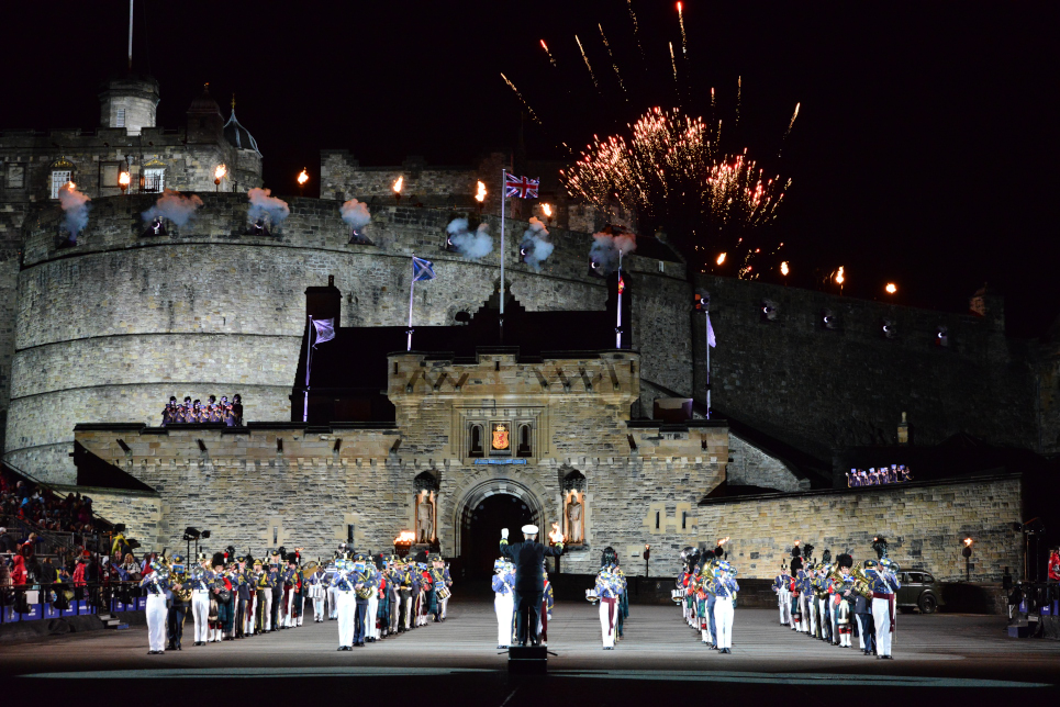 The Citadel Regimental Band performing at the 2015 Royal Edinburgh Military Tattoo in Scotland.