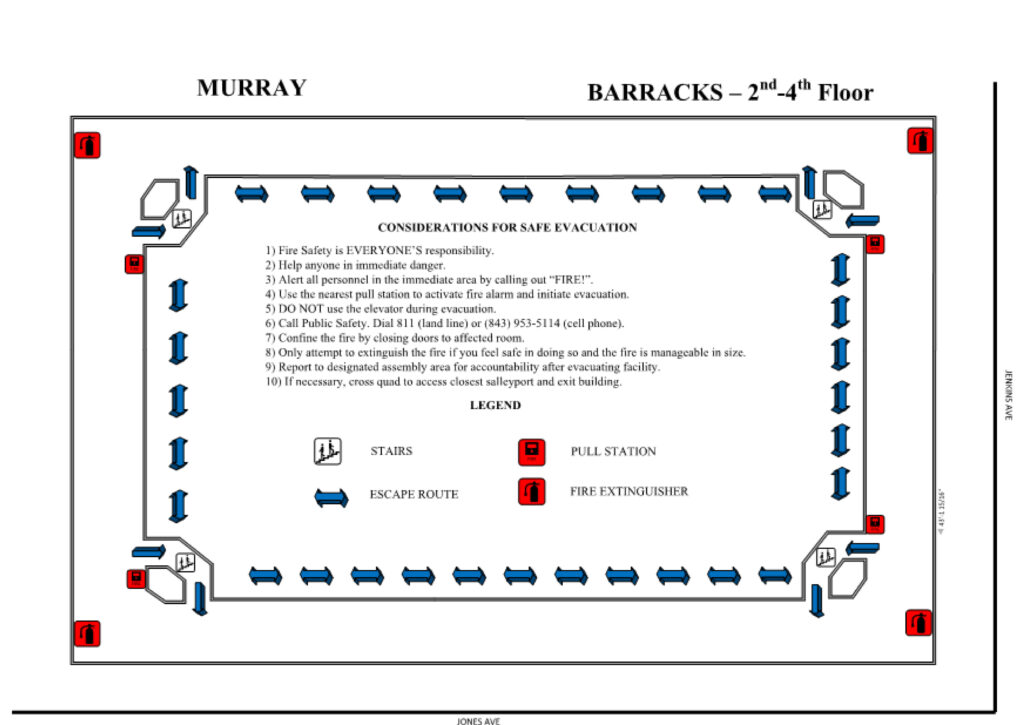 Evacuation Maps Environmental Health Safety   2nd Through 4th Floor Evacuation Map Murray 1024x725 