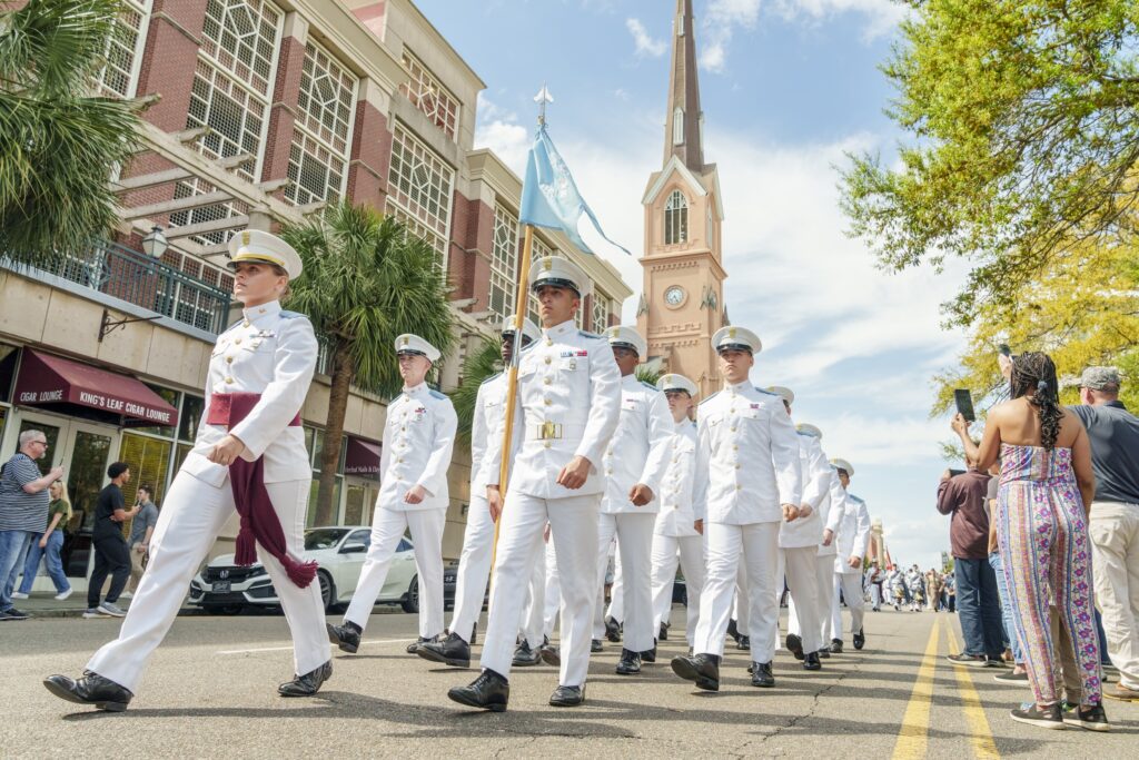 The Citadel provides opportunities for cadet activities and Charleston community events.