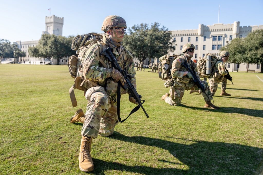 Army ROTC cadets on The Citadel campus parade deck.